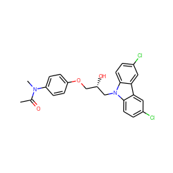 CC(=O)N(C)c1ccc(OC[C@H](O)Cn2c3ccc(Cl)cc3c3cc(Cl)ccc32)cc1 ZINC000001157517