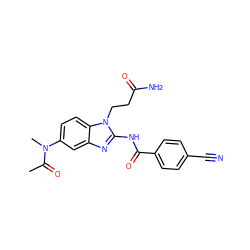 CC(=O)N(C)c1ccc2c(c1)nc(NC(=O)c1ccc(C#N)cc1)n2CCC(N)=O ZINC000040392552