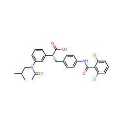 CC(=O)N(CC(C)C)c1cccc([C@@H](Cc2ccc(NC(=O)c3c(Cl)cccc3Cl)cc2)C(=O)O)c1 ZINC000028334118