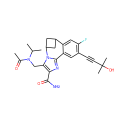 CC(=O)N(Cc1c(C(N)=O)nc2n1C1CC(C1)c1cc(F)c(C#CC(C)(C)O)cc1-2)C(C)C ZINC000219450663