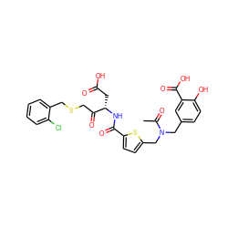 CC(=O)N(Cc1ccc(O)c(C(=O)O)c1)Cc1ccc(C(=O)N[C@@H](CC(=O)O)C(=O)CSCc2ccccc2Cl)s1 ZINC000014942814