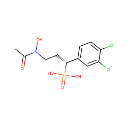 CC(=O)N(O)CC[C@H](c1ccc(Cl)c(Cl)c1)P(=O)(O)O ZINC000028572274