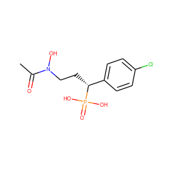 CC(=O)N(O)CC[C@H](c1ccc(Cl)cc1)P(=O)(O)O ZINC000028572449