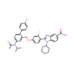 CC(=O)N(c1ccc(-c2ccc(Cl)cc2)c(COc2ccc(-c3nc4cc(C(=O)O)ccc4n3C3CCCCC3)c(F)c2)c1)C(C)C ZINC000049778250