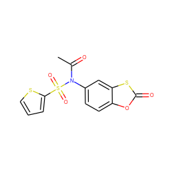 CC(=O)N(c1ccc2oc(=O)sc2c1)S(=O)(=O)c1cccs1 ZINC000000816424