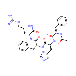 CC(=O)N/C(=C\c1ccccc1)C(=O)N[C@@H](Cc1cnc[nH]1)C(=O)N[C@H](Cc1ccccc1)C(=O)N[C@H](CCCNC(=N)N)C(N)=O ZINC000049677921