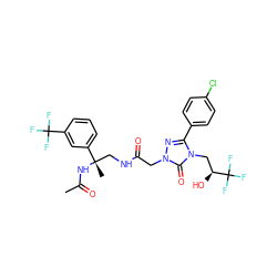 CC(=O)N[C@@](C)(CNC(=O)Cn1nc(-c2ccc(Cl)cc2)n(C[C@H](O)C(F)(F)F)c1=O)c1cccc(C(F)(F)F)c1 ZINC000113410302