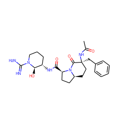 CC(=O)N[C@@]1(Cc2ccccc2)CC[C@H]2CC[C@@H](C(=O)N[C@H]3CCCN(C(=N)N)[C@@H]3O)N2C1=O ZINC000026280890