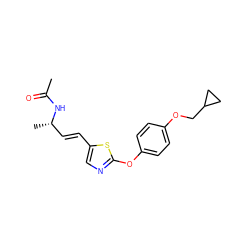 CC(=O)N[C@@H](C)/C=C/c1cnc(Oc2ccc(OCC3CC3)cc2)s1 ZINC000206932536