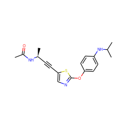 CC(=O)N[C@@H](C)C#Cc1cnc(Oc2ccc(NC(C)C)cc2)s1 ZINC000008582043