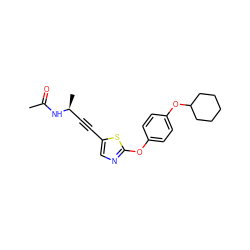 CC(=O)N[C@@H](C)C#Cc1cnc(Oc2ccc(OC3CCCCC3)cc2)s1 ZINC000040576932