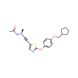 CC(=O)N[C@@H](C)C#Cc1cnc(Oc2ccc(OCC3CCCC3)cc2)s1 ZINC000036185010