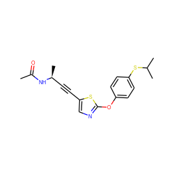 CC(=O)N[C@@H](C)C#Cc1cnc(Oc2ccc(SC(C)C)cc2)s1 ZINC000008582041