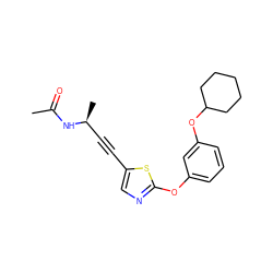 CC(=O)N[C@@H](C)C#Cc1cnc(Oc2cccc(OC3CCCCC3)c2)s1 ZINC000040752924