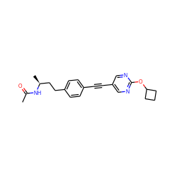 CC(=O)N[C@@H](C)CCc1ccc(C#Cc2cnc(OC3CCC3)nc2)cc1 ZINC000113414048