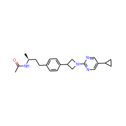 CC(=O)N[C@@H](C)CCc1ccc(C2CN(c3ncc(C4CC4)cn3)C2)cc1 ZINC000149961212