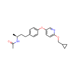 CC(=O)N[C@@H](C)CCc1ccc(Oc2ccc(OCC3CC3)nc2)cc1 ZINC000118218520