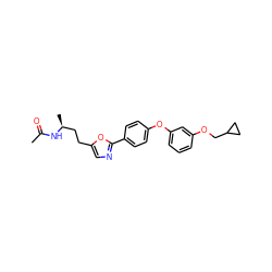 CC(=O)N[C@@H](C)CCc1cnc(-c2ccc(Oc3cccc(OCC4CC4)c3)cc2)o1 ZINC001772619806