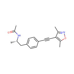 CC(=O)N[C@@H](C)Cc1ccc(C#Cc2c(C)noc2C)cc1 ZINC000169706232