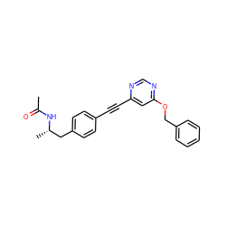 CC(=O)N[C@@H](C)Cc1ccc(C#Cc2cc(OCc3ccccc3)ncn2)cc1 ZINC000169706192