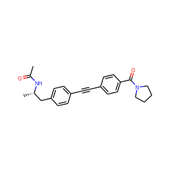 CC(=O)N[C@@H](C)Cc1ccc(C#Cc2ccc(C(=O)N3CCCC3)cc2)cc1 ZINC000113409196