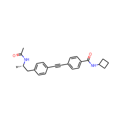 CC(=O)N[C@@H](C)Cc1ccc(C#Cc2ccc(C(=O)NC3CCC3)cc2)cc1 ZINC000169706285