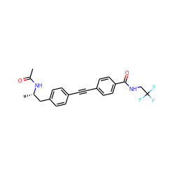 CC(=O)N[C@@H](C)Cc1ccc(C#Cc2ccc(C(=O)NCC(F)(F)F)cc2)cc1 ZINC000113409338