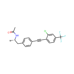 CC(=O)N[C@@H](C)Cc1ccc(C#Cc2ccc(C(F)(F)F)cc2Cl)cc1 ZINC000113409290