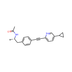 CC(=O)N[C@@H](C)Cc1ccc(C#Cc2ccc(C3CC3)cn2)cc1 ZINC000169706196