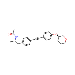 CC(=O)N[C@@H](C)Cc1ccc(C#Cc2ccc(O[C@@H]3CCCOC3)cc2)cc1 ZINC000169706321