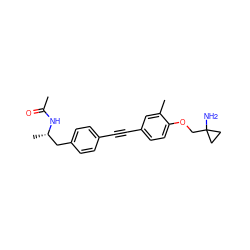 CC(=O)N[C@@H](C)Cc1ccc(C#Cc2ccc(OCC3(N)CC3)c(C)c2)cc1 ZINC000113412111