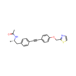 CC(=O)N[C@@H](C)Cc1ccc(C#Cc2ccc(OCc3nccs3)cc2)cc1 ZINC000113238893