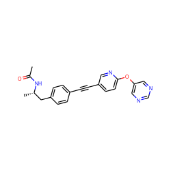 CC(=O)N[C@@H](C)Cc1ccc(C#Cc2ccc(Oc3cncnc3)nc2)cc1 ZINC000113412069