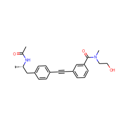 CC(=O)N[C@@H](C)Cc1ccc(C#Cc2cccc(C(=O)N(C)CCO)c2)cc1 ZINC000169706287