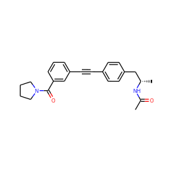 CC(=O)N[C@@H](C)Cc1ccc(C#Cc2cccc(C(=O)N3CCCC3)c2)cc1 ZINC000113409220