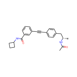 CC(=O)N[C@@H](C)Cc1ccc(C#Cc2cccc(C(=O)NC3CCC3)c2)cc1 ZINC000113411543