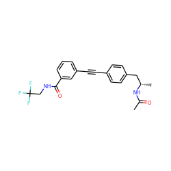 CC(=O)N[C@@H](C)Cc1ccc(C#Cc2cccc(C(=O)NCC(F)(F)F)c2)cc1 ZINC000169706279