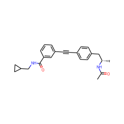 CC(=O)N[C@@H](C)Cc1ccc(C#Cc2cccc(C(=O)NCC3CC3)c2)cc1 ZINC000113409357