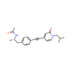 CC(=O)N[C@@H](C)Cc1ccc(C#Cc2ccn(CC(C)C)c(=O)c2)cc1 ZINC000169706200