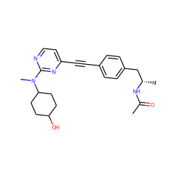 CC(=O)N[C@@H](C)Cc1ccc(C#Cc2ccnc(N(C)C3CCC(O)CC3)n2)cc1 ZINC000169706353