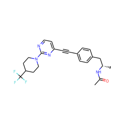 CC(=O)N[C@@H](C)Cc1ccc(C#Cc2ccnc(N3CCC(C(F)(F)F)CC3)n2)cc1 ZINC000113413999