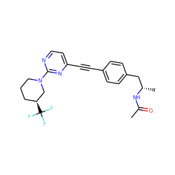 CC(=O)N[C@@H](C)Cc1ccc(C#Cc2ccnc(N3CCC[C@H](C(F)(F)F)C3)n2)cc1 ZINC000113410668