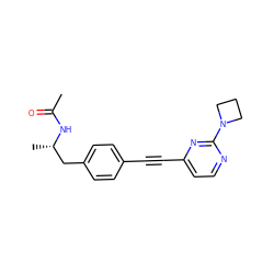 CC(=O)N[C@@H](C)Cc1ccc(C#Cc2ccnc(N3CCC3)n2)cc1 ZINC000113413970