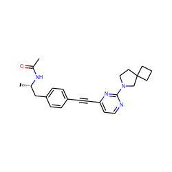 CC(=O)N[C@@H](C)Cc1ccc(C#Cc2ccnc(N3CCC4(CCC4)C3)n2)cc1 ZINC000113412290