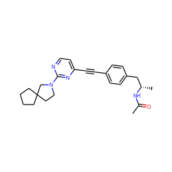 CC(=O)N[C@@H](C)Cc1ccc(C#Cc2ccnc(N3CCC4(CCCC4)C3)n2)cc1 ZINC000113409574