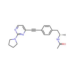 CC(=O)N[C@@H](C)Cc1ccc(C#Cc2ccnc(N3CCCC3)n2)cc1 ZINC000113410759