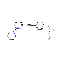 CC(=O)N[C@@H](C)Cc1ccc(C#Cc2ccnc(N3CCCCC3)n2)cc1 ZINC000113410680