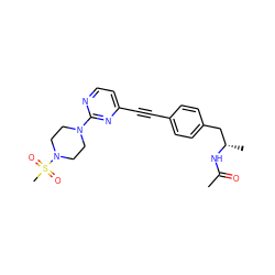 CC(=O)N[C@@H](C)Cc1ccc(C#Cc2ccnc(N3CCN(S(C)(=O)=O)CC3)n2)cc1 ZINC000113413993