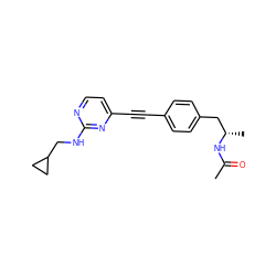 CC(=O)N[C@@H](C)Cc1ccc(C#Cc2ccnc(NCC3CC3)n2)cc1 ZINC000113413983