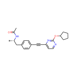 CC(=O)N[C@@H](C)Cc1ccc(C#Cc2ccnc(OC3CCCC3)n2)cc1 ZINC000113414031